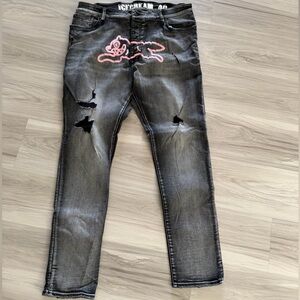 Icecream Distressed Black Stretch Jeans with Pink Graphic size 40/32